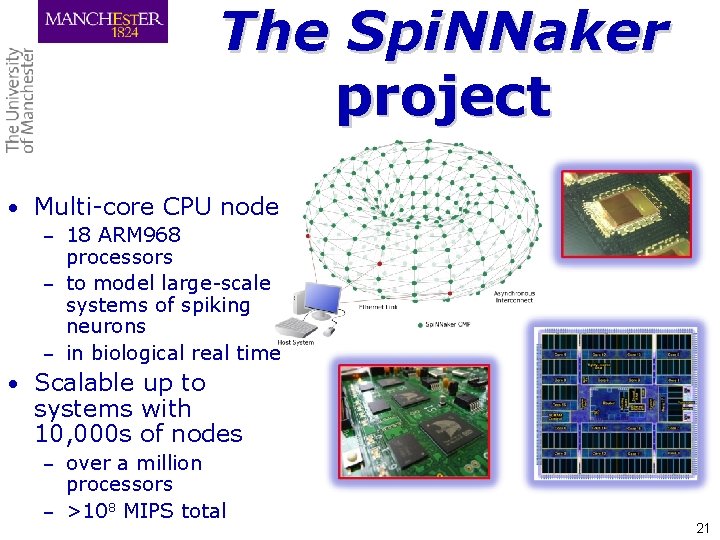 The Spi. NNaker project • Multi-core CPU node – 18 ARM 968 processors –