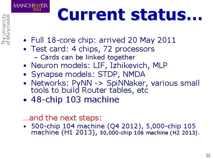 Current status… • Full 18 -core chip: arrived 20 May 2011 • Test card: