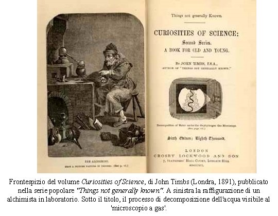 Frontespizio del volume Curiosities of Science, di John Timbs (Londra, 1891), pubblicato nella serie