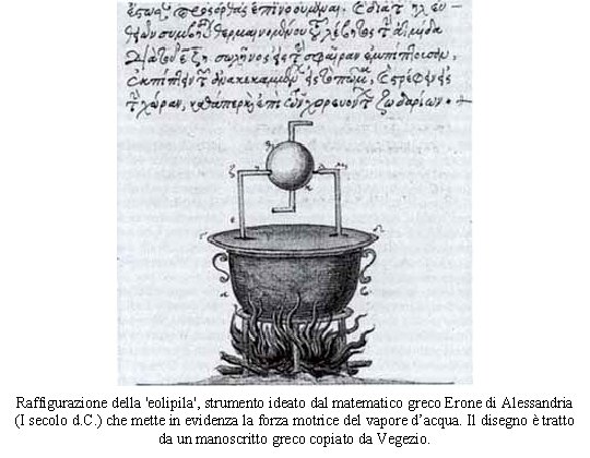 Raffigurazione della 'eolipila', strumento ideato dal matematico greco Erone di Alessandria (I secolo d.