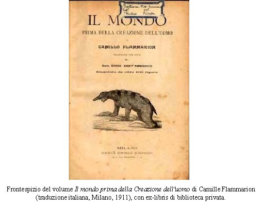Frontespizio del volume Il mondo prima della Creazione dell'uomo di Camille Flammarion (traduzione italiana,
