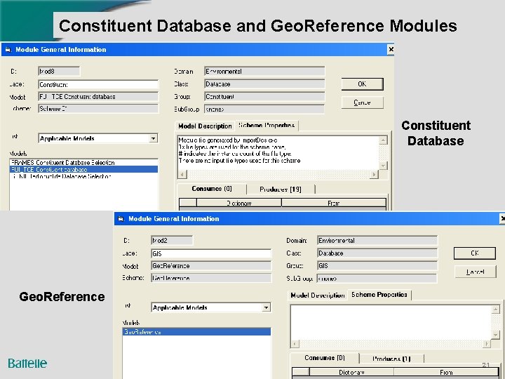 Constituent Database and Geo. Reference Modules Constituent Database Geo. Reference 21 Constituent Database and Geo. Reference Modules Constituent Database Geo. Reference 21