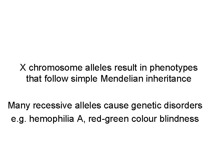 X chromosome alleles result in phenotypes that follow simple Mendelian inheritance Many recessive alleles