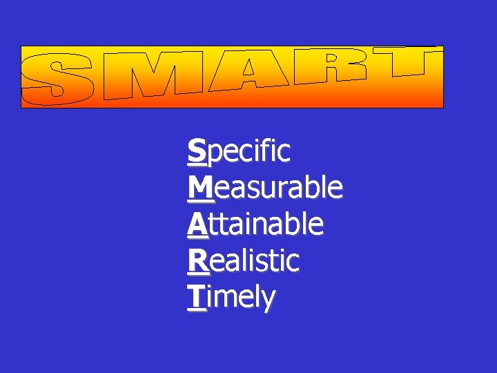 Specific Measurable Attainable Realistic Timely 