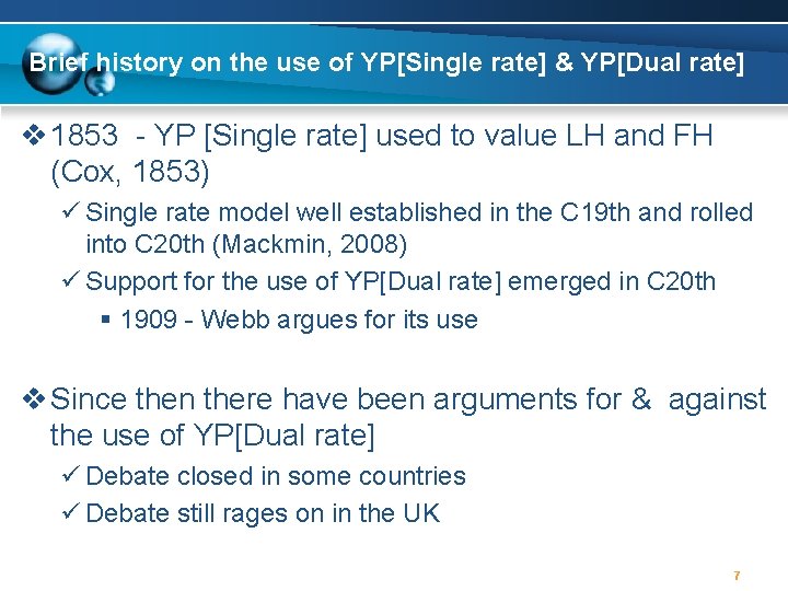 Brief history on the use of YP[Single rate] & YP[Dual rate] v 1853 YP
