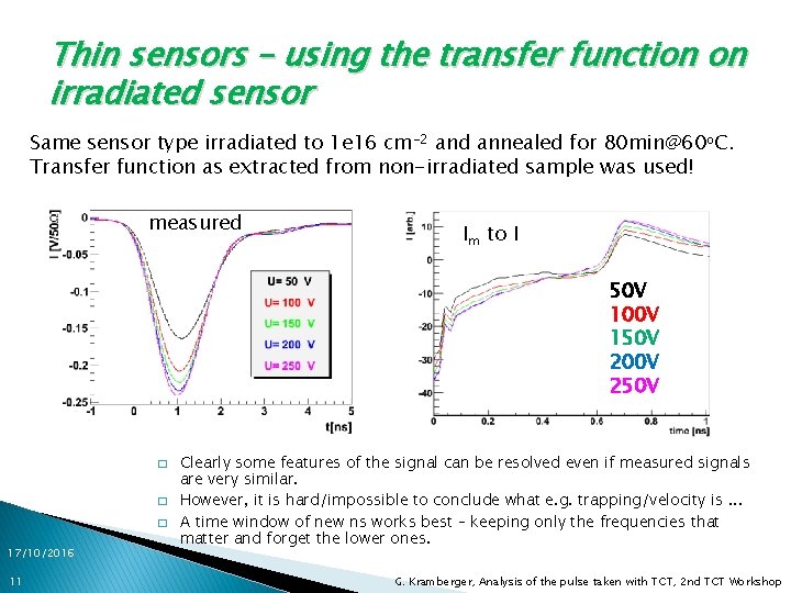 Thin sensors – using the transfer function on irradiated sensor Same sensor type irradiated