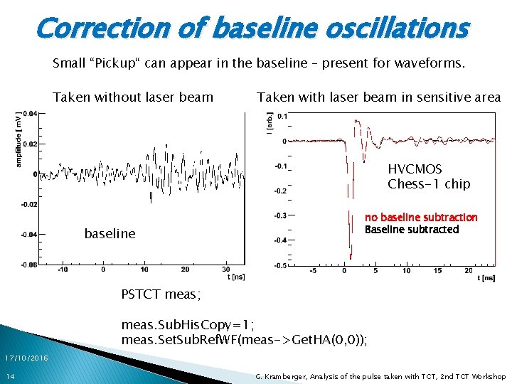 Correction of baseline oscillations Small “Pickup“ can appear in the baseline – present for