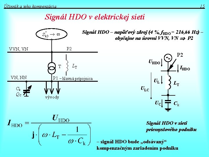 Účinník a jeho kompenzácia 15 Signál HDO v elektrickej sieti Signál HDO – napäťový