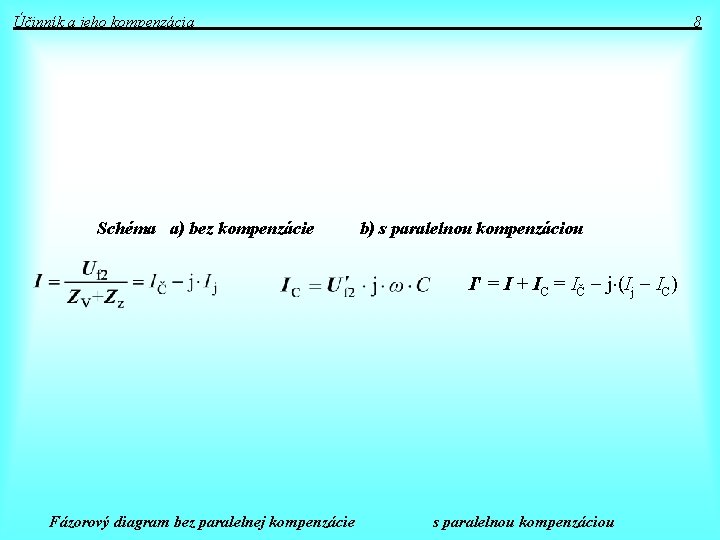 Účinník a jeho kompenzácia 8 Schéma a) bez kompenzácie b) s paralelnou kompenzáciou I'