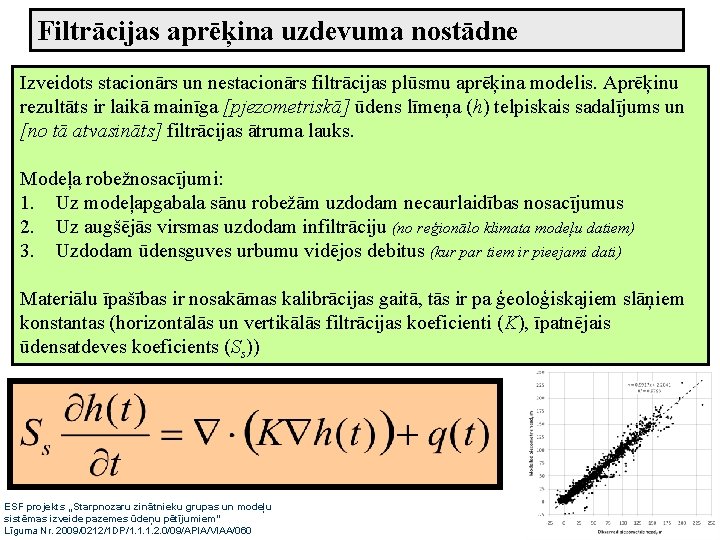 Filtrācijas aprēķina uzdevuma nostādne Izveidots stacionārs un nestacionārs filtrācijas plūsmu aprēķina modelis. Aprēķinu rezultāts