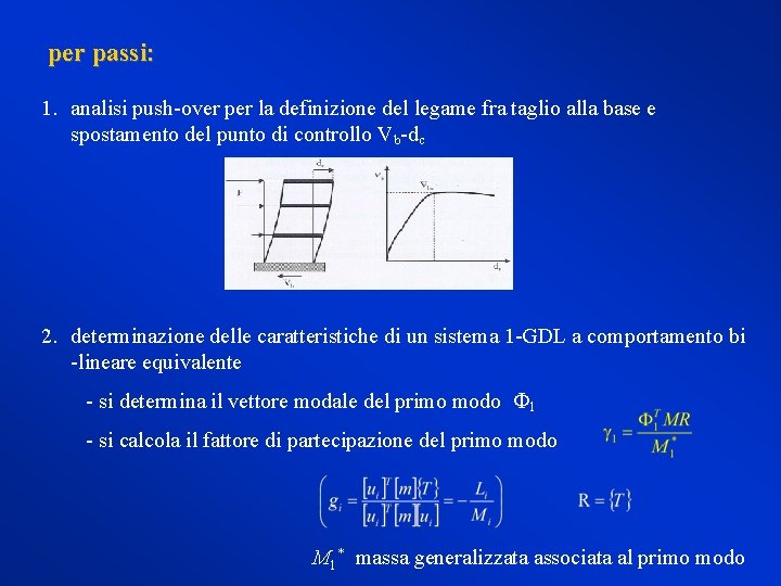 per passi: 1. analisi push over per la definizione del legame fra taglio alla