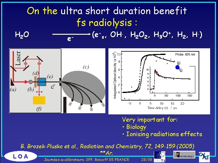 On the ultra short duration benefit fs radiolysis : H 2 O e- (e-s,