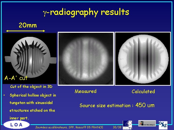 g-radiography results 20 mm A-A' cut Cut of the object in 3 D •