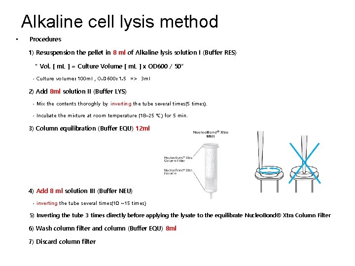 Alkaline cell lysis method • Procedures 1) Resuspension the pellet in 8 ml of