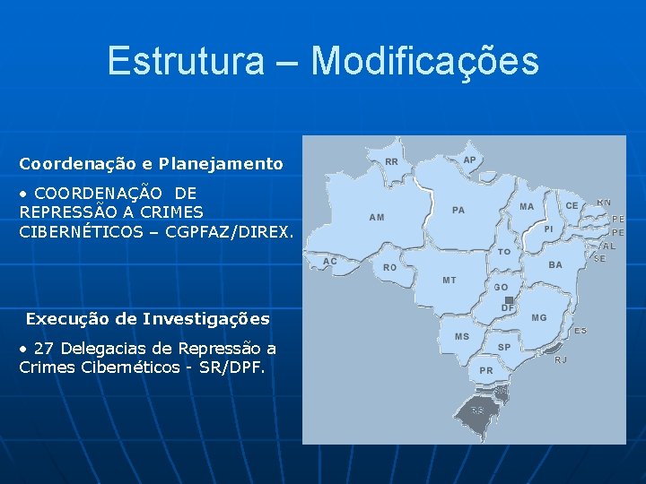 Estrutura – Modificações Coordenação e Planejamento • COORDENAÇÃO DE REPRESSÃO A CRIMES CIBERNÉTICOS –