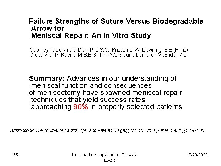 Failure Strengths of Suture Versus Biodegradable Arrow for Meniscal Repair: An In Vitro Study