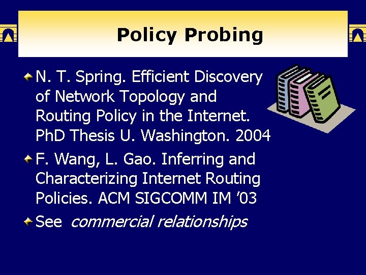 Policy Probing N. T. Spring. Efficient Discovery of Network Topology and Routing Policy in