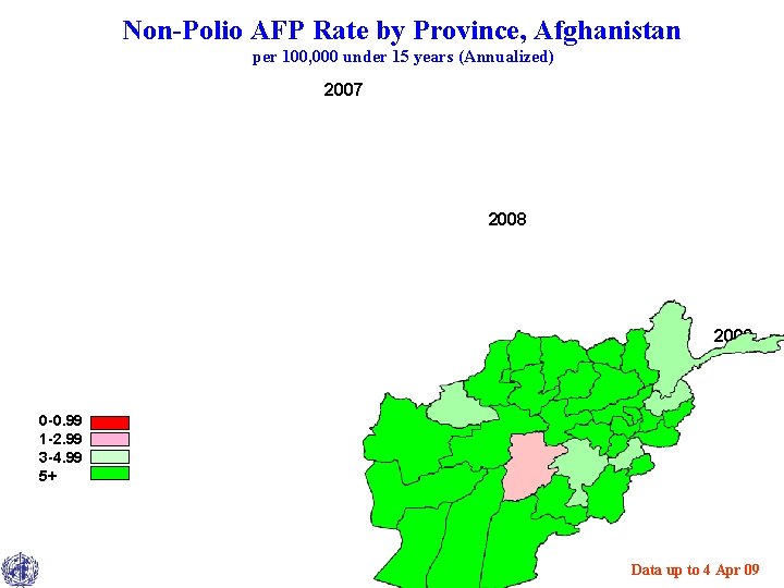 Non-Polio AFP Rate by Province, Afghanistan per 100, 000 under 15 years (Annualized) 2007