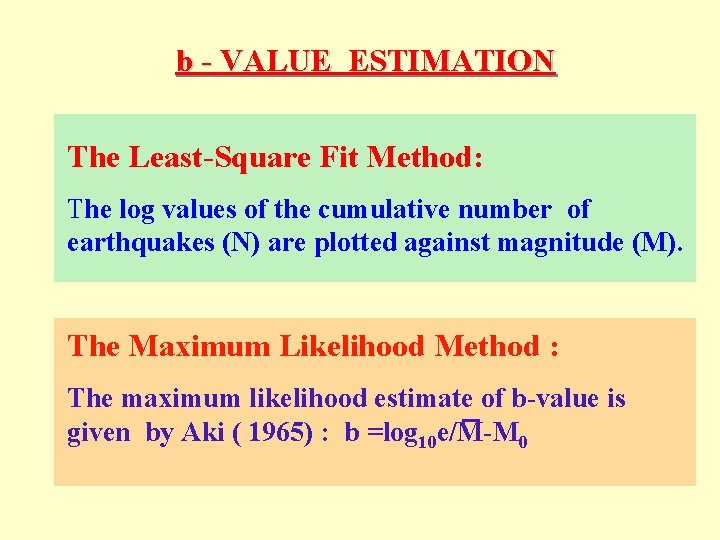 b - VALUE ESTIMATION The Least-Square Fit Method: The log values of the cumulative