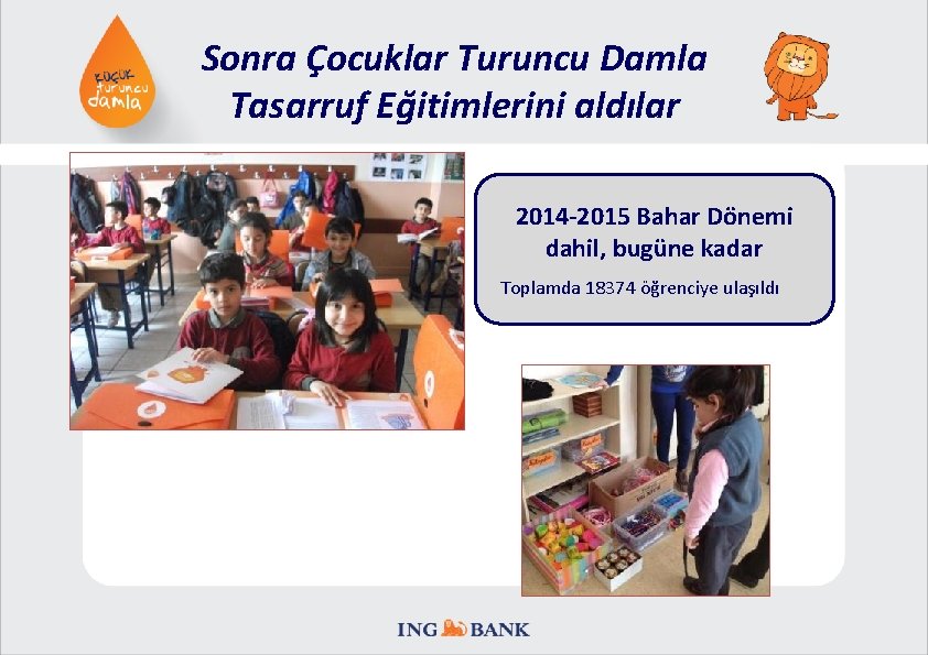 Sonra Çocuklar Turuncu Damla Tasarruf Eğitimlerini aldılar 2014 -2015 Bahar Dönemi dahil, bugüne kadar