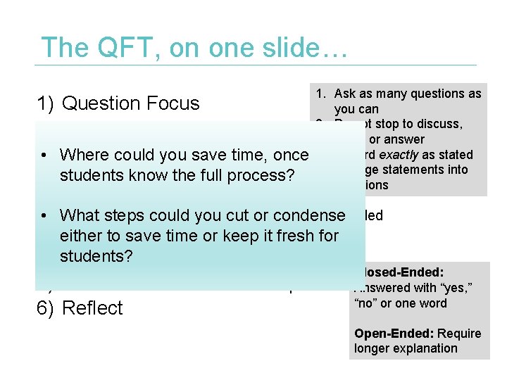 The QFT, on one slide… 1) 2) • 1. Ask as many questions as