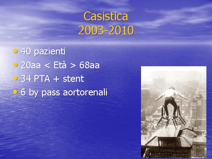 Casistica 2003 -2010 • 40 pazienti • 20 aa < Età > 68 aa