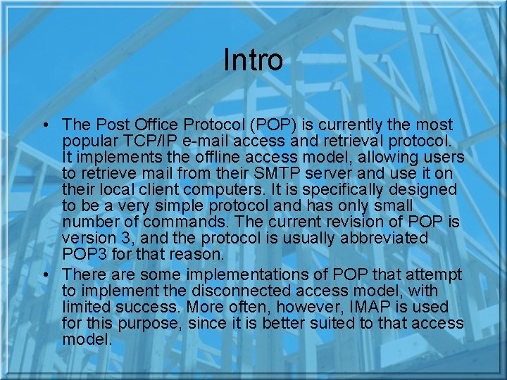 POP 3 Post Office Protocol v 3 Intro