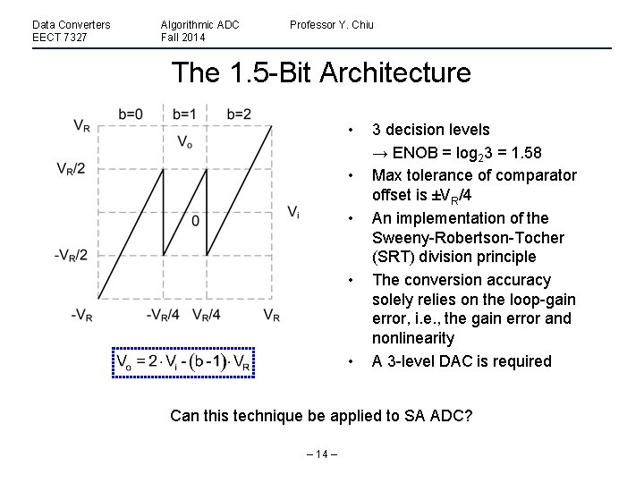 Data Converters EECT 7327 Algorithmic ADC Fall 2014 Professor Y. Chiu The 1. 5