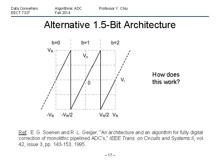 Data Converters EECT 7327 Algorithmic ADC Fall 2014 Professor Y. Chiu Alternative 1. 5