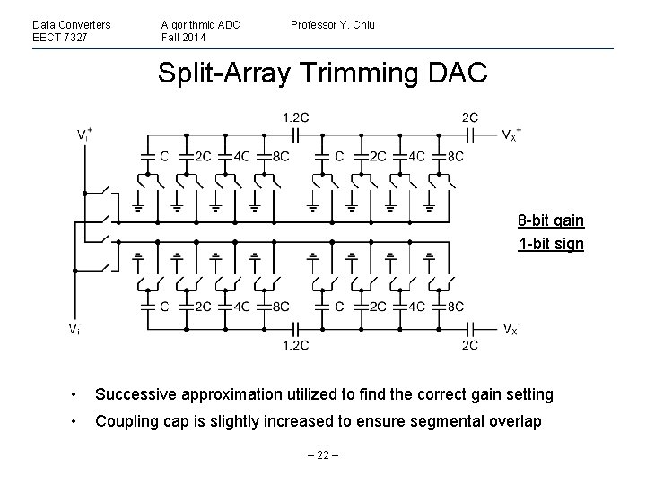 Data Converters EECT 7327 Algorithmic ADC Fall 2014 Professor Y. Chiu Split-Array Trimming DAC