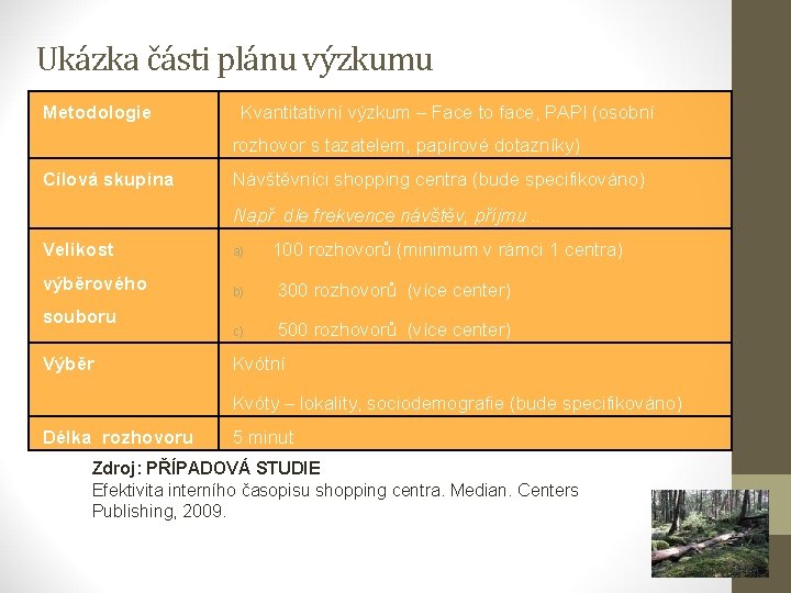 Ukázka části plánu výzkumu Metodologie Kvantitativní výzkum – Face to face, PAPI (osobní rozhovor