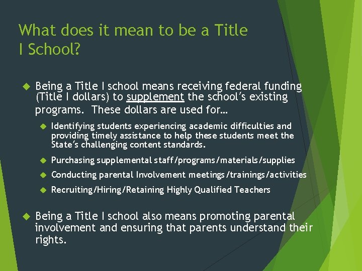 What does it mean to be a Title I School? Being a Title I