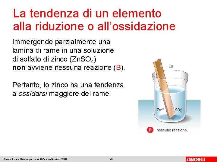 La tendenza di un elemento alla riduzione o all’ossidazione Immergendo parzialmente una lamina di