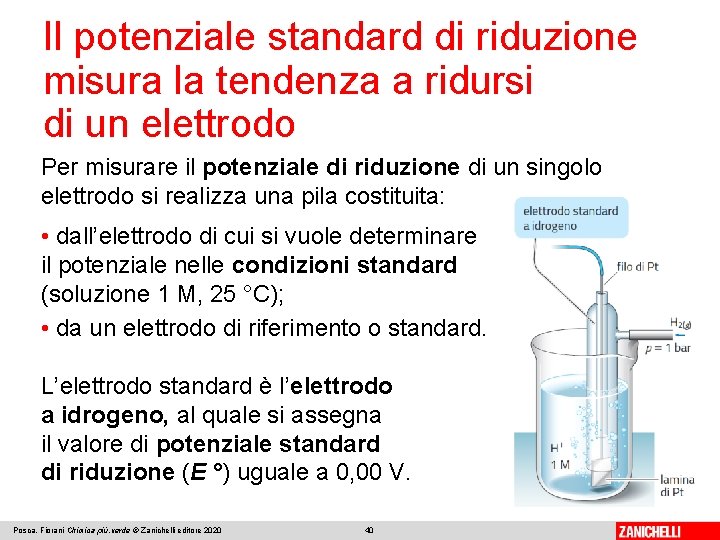 Il potenziale standard di riduzione misura la tendenza a ridursi di un elettrodo Per