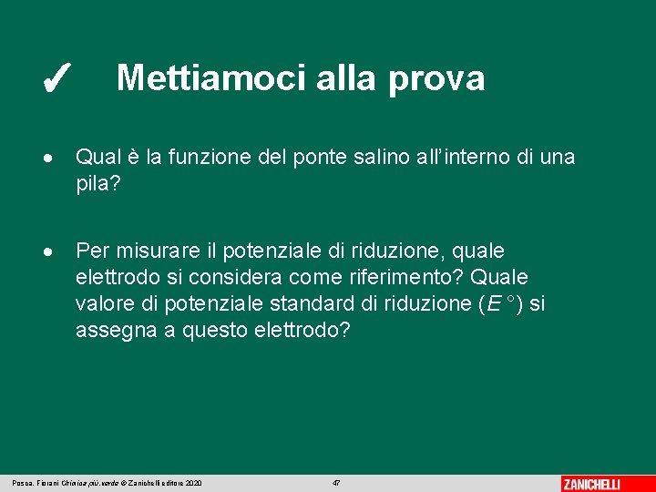 ✓ Mettiamoci alla prova Qual è la funzione del ponte salino all’interno di una