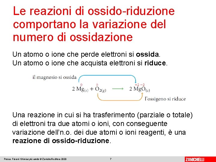 Le reazioni di ossido-riduzione comportano la variazione del numero di ossidazione Un atomo o