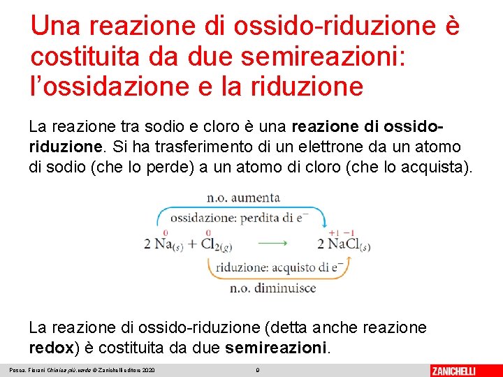 Una reazione di ossido-riduzione è costituita da due semireazioni: l’ossidazione e la riduzione La