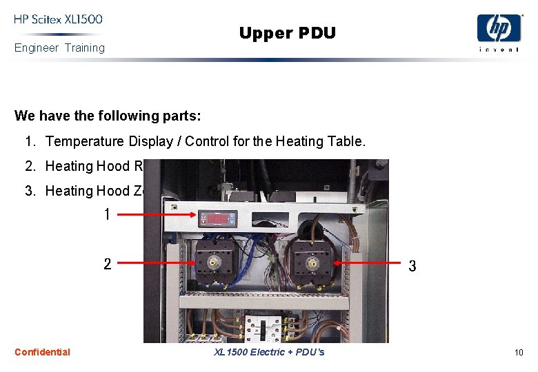 Engineer Training Upper PDU We have the following parts: 1. Temperature Display / Control