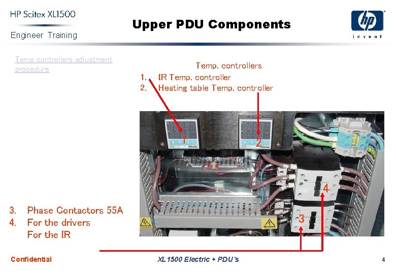 Engineer Training Temp controllers adjustment procedure Upper PDU Components 1. 2. Temp. controllers IR