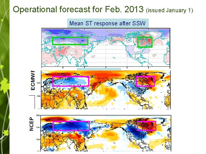 Operational forecast for Feb. 2013 (issued January 1) Mean ST response after SSW EC