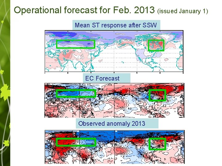 Operational forecast for Feb. 2013 (issued January 1) Mean ST response after SSW EC