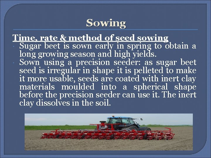 Sowing Time, rate & method of seed sowing Sugar beet is sown early in