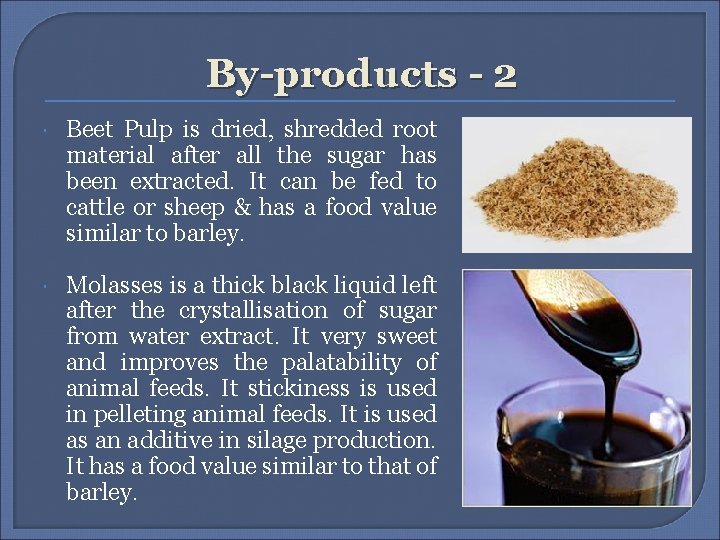 By-products - 2 Beet Pulp is dried, shredded root material after all the sugar