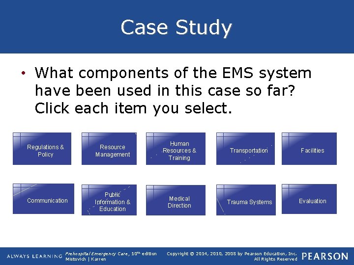 Case Study • What components of the EMS system have been used in this