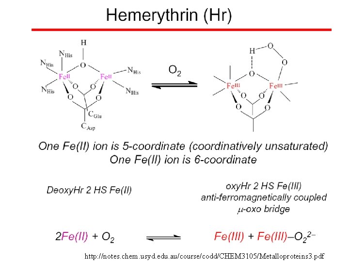 http: //notes. chem. usyd. edu. au/course/codd/CHEM 3105/Metalloproteins 3. pdf 