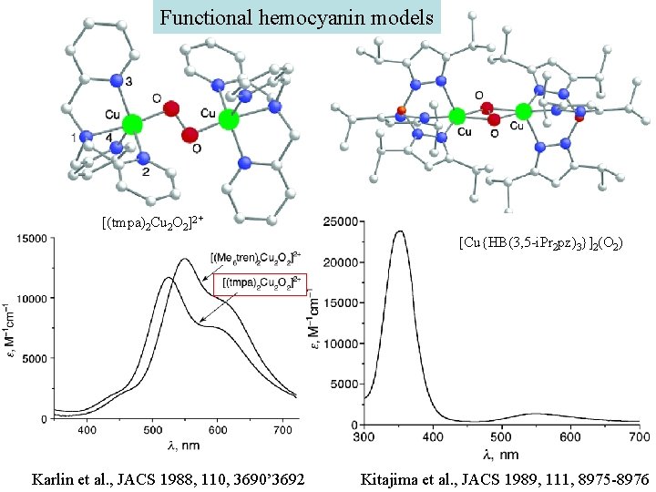 Functional hemocyanin models [(tmpa)2 Cu 2 O 2]2+ [Cu{HB(3, 5 -i. Pr 2 pz)3}]2(O