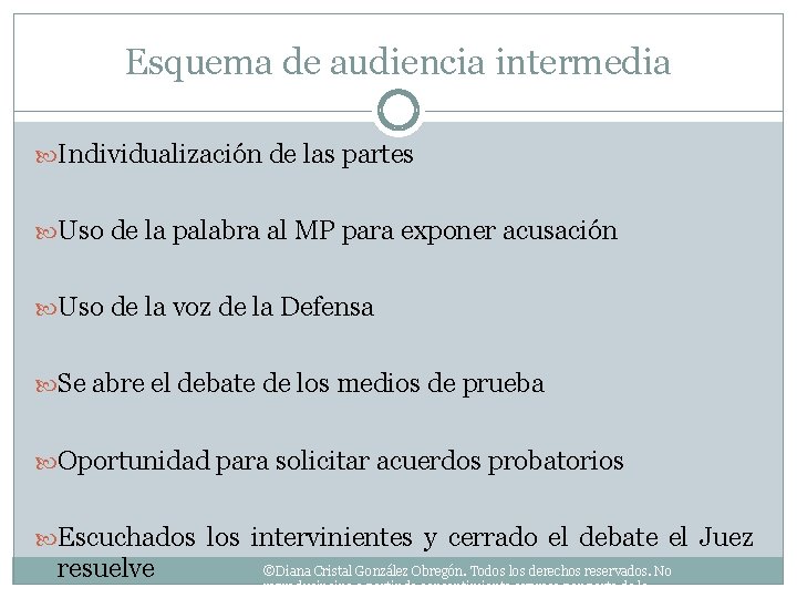 Esquema de audiencia intermedia Individualización de las partes Uso de la palabra al MP