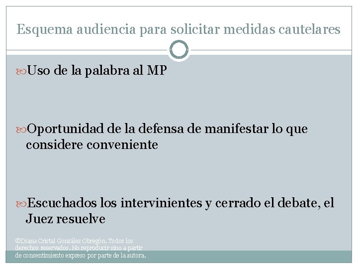Esquema audiencia para solicitar medidas cautelares Uso de la palabra al MP Oportunidad de
