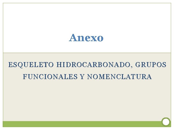 Anexo ESQUELETO HIDROCARBONADO, GRUPOS FUNCIONALES Y NOMENCLATURA 