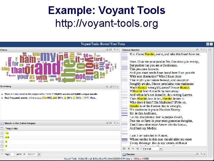 Example: Voyant Tools http: //voyant-tools. org 